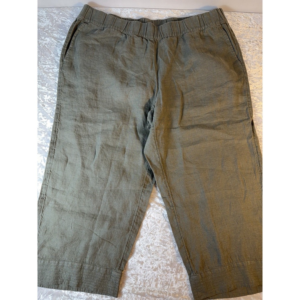 J.Jill Pure Jill Linen Crop Pants XL Petite Olive‎ Pull On Wide Leg Pockets NWT